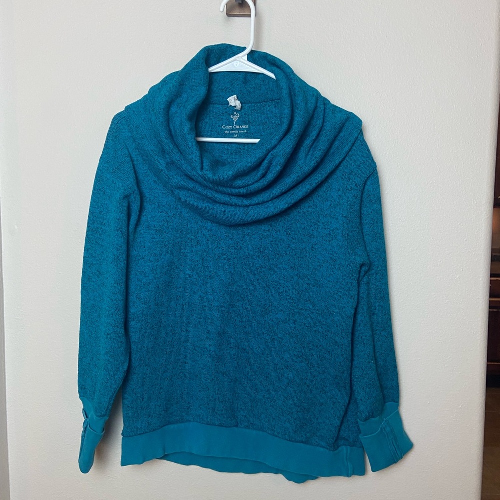 CAbi Teal Cowl Neck Sweater